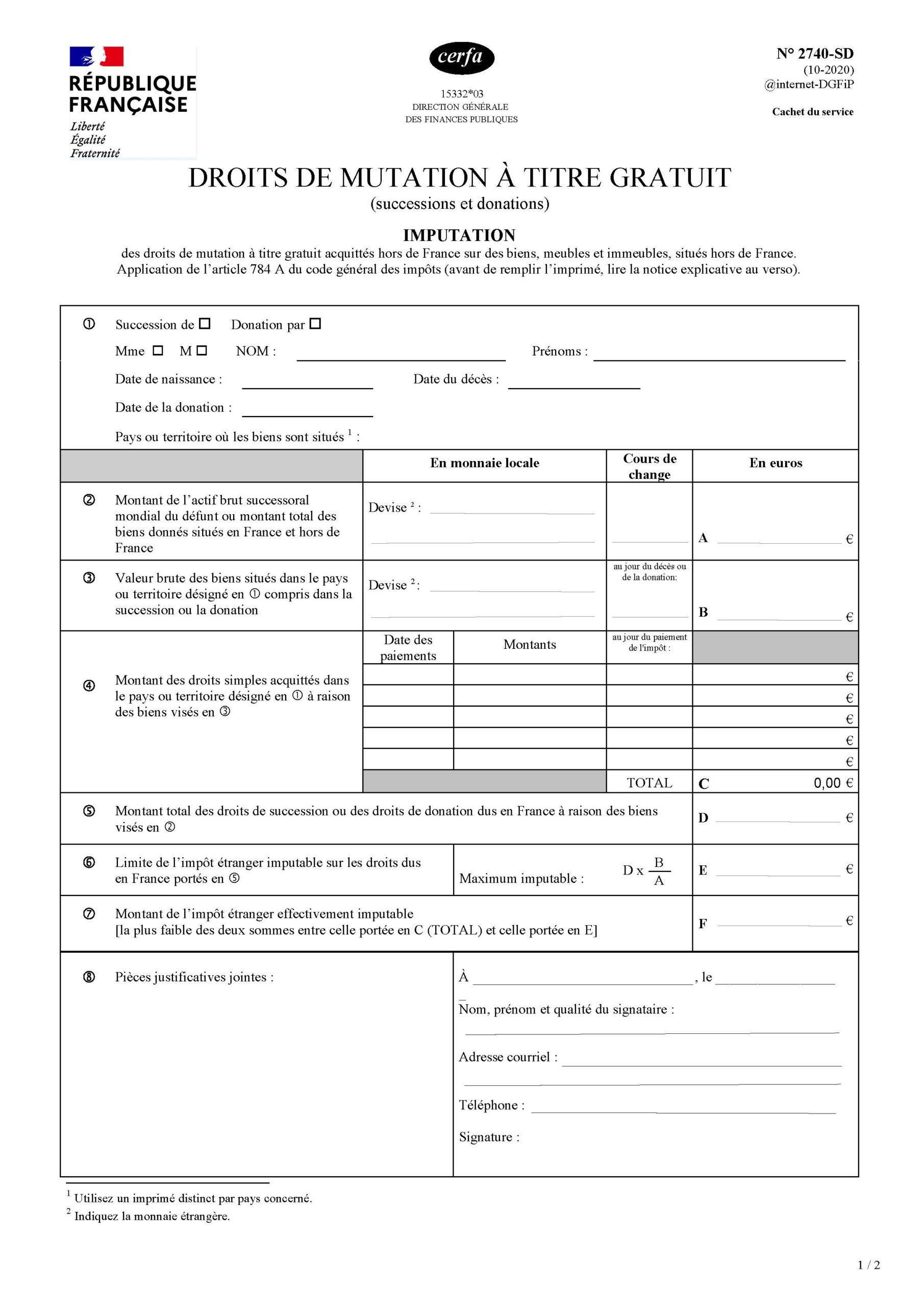 Formulaire 2740 SD imputation impot etranger